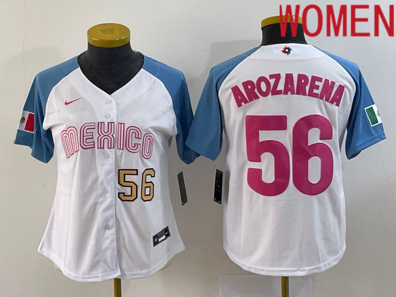 Women 2023 World Cub Mexico #56 Arozarena White Nike MLB Jersey6->women mlb jersey->Women Jersey